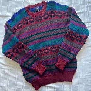 GAP Colourful Striped Multi-pattern Vintage Wool Crewneck Sweater